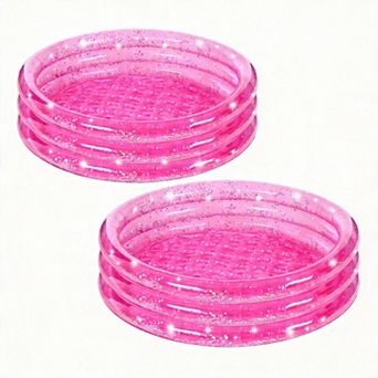 47 Inch Inflatable Kiddie Pool 3 Rings Glitter Bottom Backyard Garden
