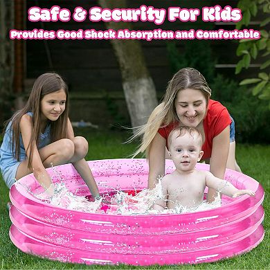 47 Inch Inflatable Kiddie Pool 3 Rings Glitter Bottom Backyard Garden