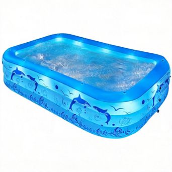 Inflatable Pool With Lights Family Swimming Backyard