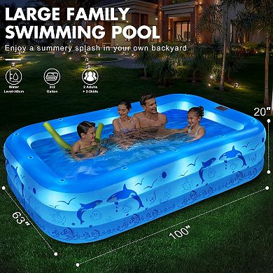 Inflatable Pool With Lights Family Swimming Backyard