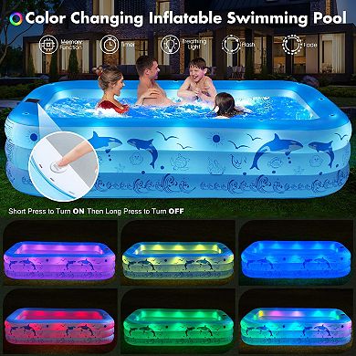 Inflatable Pool With Lights Family Swimming Backyard