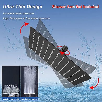 10 Inch Rain Shower Head High Flow Stainless Steel Square Rainfall Low