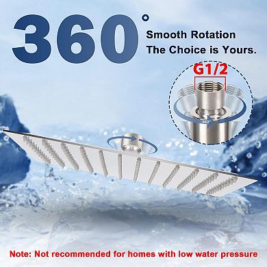 12*8” Rain Shower Head High Flow Stainless Steel Rainfall Rectangle
