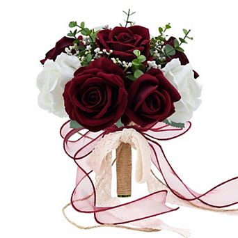9 in Wedding Bouquet Artificial Roses Rustic Boho Decor