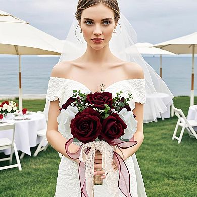 9in Wedding Bouquet Artificial Roses Rustic Boho Decor