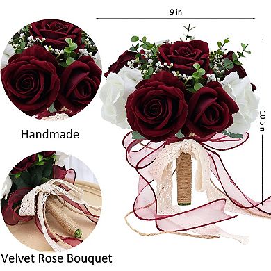 9in Wedding Bouquet Artificial Roses Rustic Boho Decor