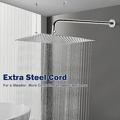 16 Inch Rain Shower Head Stainless Steel Square Rainfall Waterfall Ceiling Wall Mount