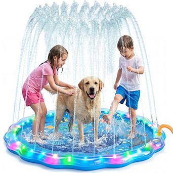 Led Glowing Splash Pad Sprinkler Dogs Outdoor Water Toys Pool Play Mat Yard