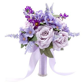 Lavender Purple Wedding Bouquet Artificial Roses Bridal Flowers