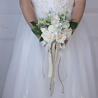 6.5” Wedding Bouquets Bride Bridesmaid Artificial Roses Church Decoration