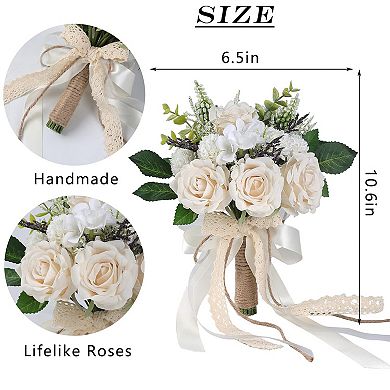 6.5” Wedding Bouquets Bride Bridesmaid Artificial Roses Church Decoration