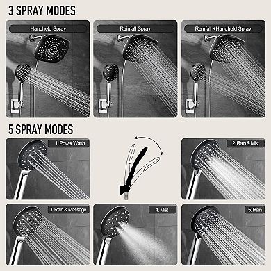 10” Rain Shower Head Handheld Combo 5 Spray Modes