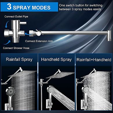 10” Rain Shower Head With Handheld Spray Combo Extension Arm Long Hose