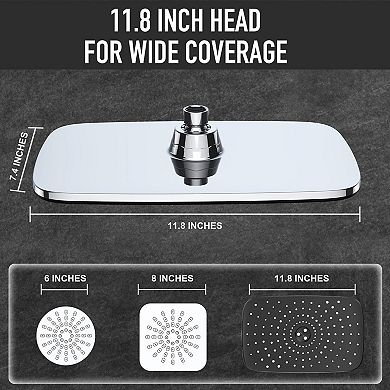 11.8” Rain Shower Head Handheld Combo 5 Spray Modes Dual Heads
