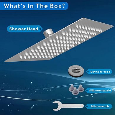 12 Inch Rain Shower Head Stainless Steel Square Ceiling Wall Mount