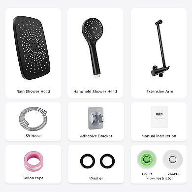 10'' Rain Shower Head Handheld Combo Extension Arm Anti-clog