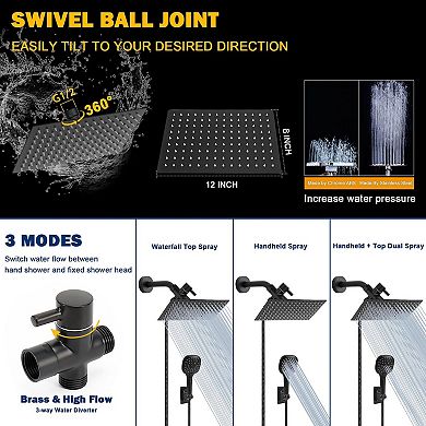 12” Shower Head Hose Rain Handheld Spray Push Button Flow Control