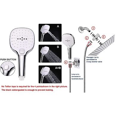 8” Shower Head Hose Rain Handheld Spray Push Button Flow Control