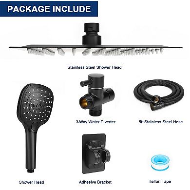 8” Shower Head Hose Rain Handheld Spray Push Button Flow Control