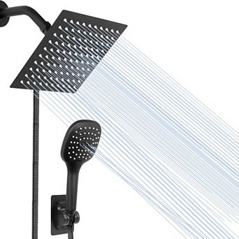 8” Shower Head Hose Rain Handheld Spray Push Button Flow Control