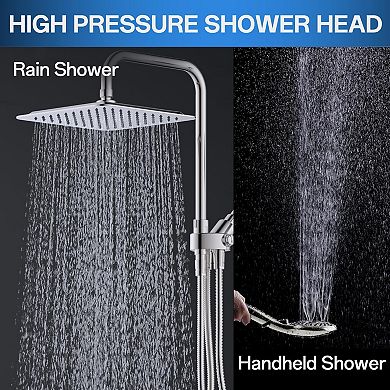 10” High Rainfall Shower Head Combo Dual Fixed Handheld Adjustable Hose