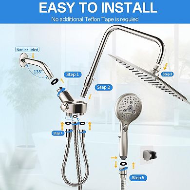 10” High Rainfall Shower Head Combo Dual Fixed Handheld Adjustable Hose