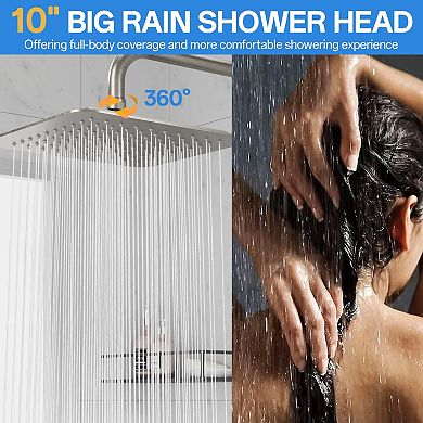 10” High Rainfall Shower Head Combo Dual Fixed Handheld Adjustable Hose