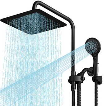 10” High Rainfall Shower Head Combo Dual Fixed Handheld Adjustable Hose