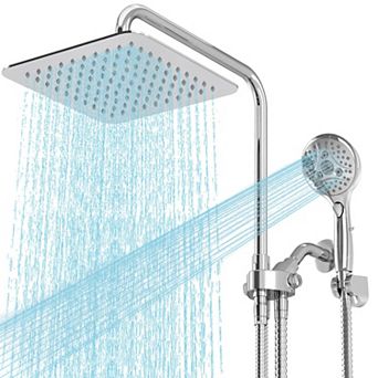 10” High Rainfall Shower Head Combo Dual Fixed Handheld Adjustable Hose