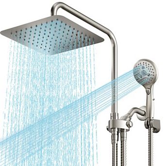 10” High Rainfall Shower Head Combo Dual Fixed Handheld Adjustable Hose