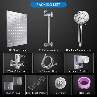 10" Shower Head Set Combo Rain Extension Arm Handheld Spray