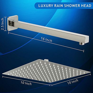 Metal Shower Head Extension Arm Waterfall Rainfall High Flow Square