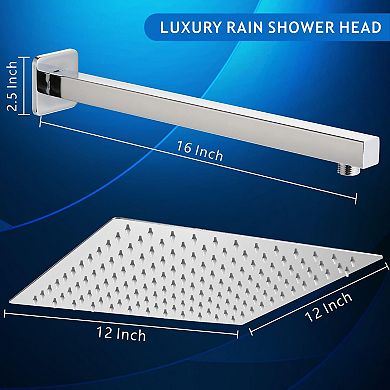 Metal Rainfall Shower Head Extension Arm Stainless Steel Square Waterfall High Flow Bathroom