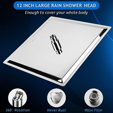 Metal Rainfall Shower Head Extension Arm Stainless Steel Square Waterfall High Flow Bathroom