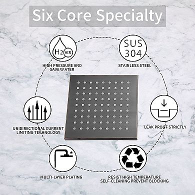 8” Square Rain Shower Head Stainless Steel Ultra Thin Self-cleaning