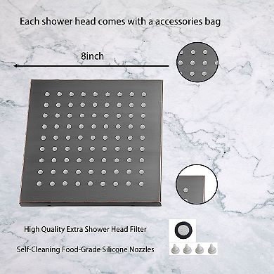 8” Square Rain Shower Head Stainless Steel Ultra Thin Self-cleaning