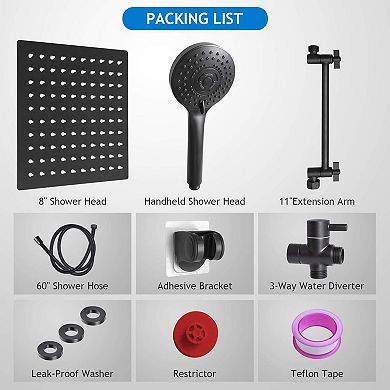 8" Shower Head Set Combo Rain Extension Arm Handheld Spray Hose
