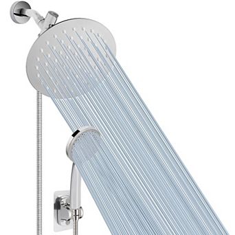 8” Shower Head Hose High Pressure Rain Handheld Spray Combo Push Button Flow Control