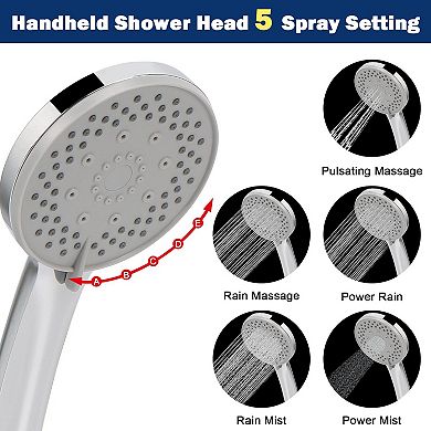 8” Shower Head Hose High Pressure Rain Handheld Spray Combo Push Button Flow Control