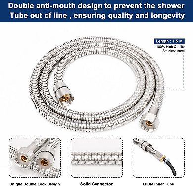 8” Shower Head Hose High Pressure Rain Handheld Spray Combo Push Button Flow Control