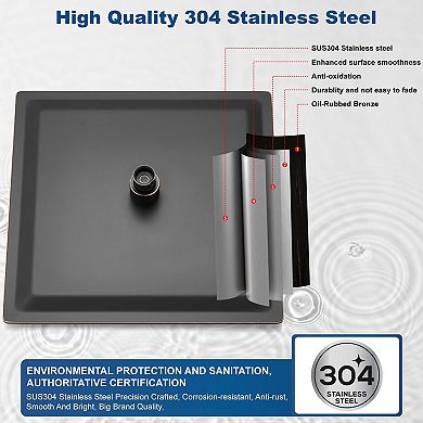 12” Rain Shower Head Stainless Steel Square Ceiling Wall Mount