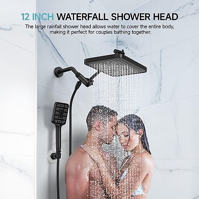 12" Rain Shower Head Handheld Spray Combo Adjustable Dual Waterfall