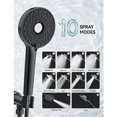Shower Head Handheld 10-Spray Detachable Chrome Hose