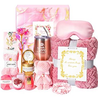 Spa Gift Basket Women Self Care Blanket Rose