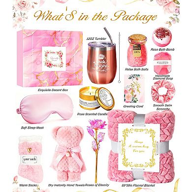 Spa Gift Basket Women Self Care Blanket Rose