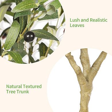 Artificial Olive Tree Faux Potted Silk Branches Fruits Home Decor