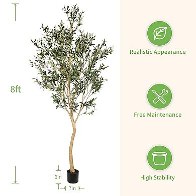 Artificial Olive Tree Faux Potted Silk Branches Fruits Home Decor