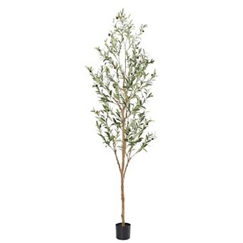 Faux Olive Tree Indoor Wood Trunk Realistic Leaves Fruits Home Decor