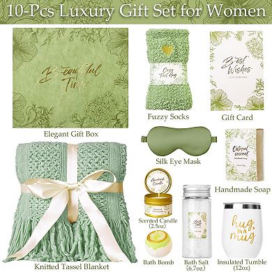 Self Care Gift Basket With Knitted Throw Blanket