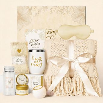 Self Care Gift Basket With Knitted Throw Blanket